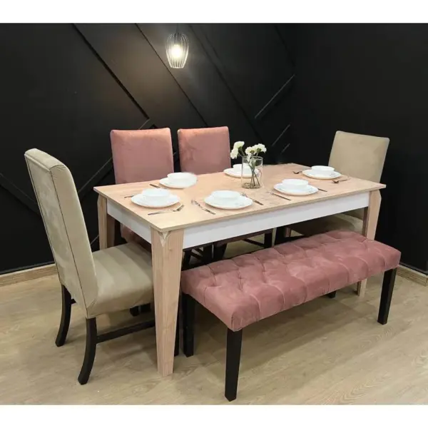 European Wood Dining Set 6 Pieces طقم سفرة