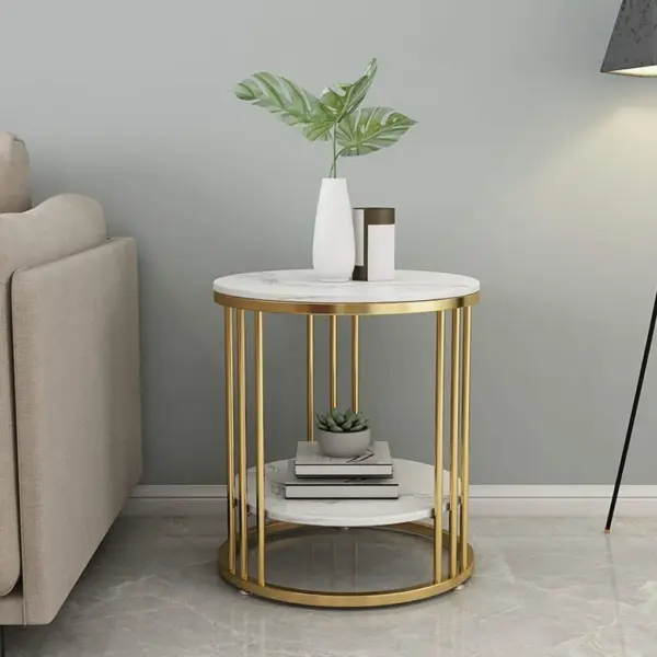 Steel Side Table Gold and White ترابيزة جانبية ستيل أبيض-ذهبي