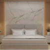 Beige Wooden King Bed سرير ملكي باللون البيج