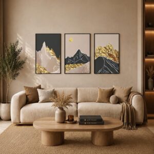 Gilded Abstract Triptych Frame Set FR017 لوحات ثلاثية التجريد المذهب