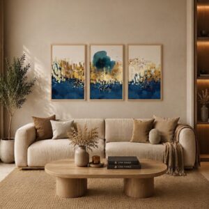 Midnight Gold Abstract Frame Set FR019 لوحات التجريد الذهبي الليلي