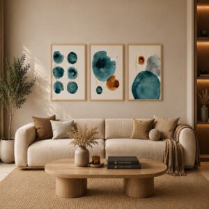 Teal & Rust Abstract Frame Set FR018 لوحات التجريد التيل والصدئي